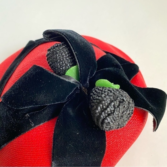 Vintage 50s Gladys & George Originals Pillbox Fascinator Hat Red Black Velvet - Picture 7 of 10